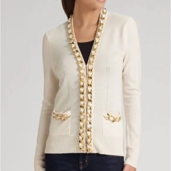 💖❤️ Blair Waldorf ✨ Milly Cream Chain Cardigan S - Picture 1 of 7